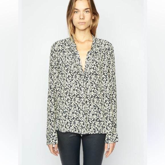 Zadig & Voltaire Tink Crepe Bico Flowers Blouse - Vanille Sz Medium - Picture 1 of 16